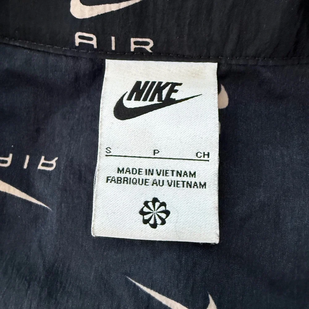 Nike Air Womens Small Woven 1/2 Zip Pullover Black All Over Swoosh DV8066-010